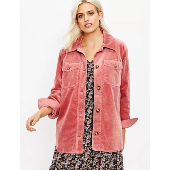 LOFT Salmon Pink Corduroy Shirt Jacket XL NWT - Picture 2 of 8